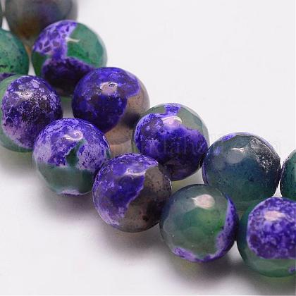 Natural Fire Crackle Agate Bead Strands Round Grade A Faceted Dyed