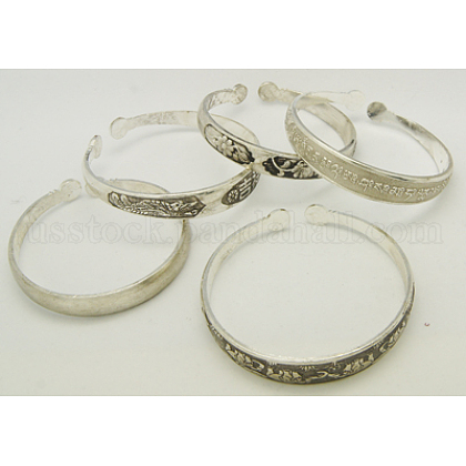 Ideas for Valentines Day for Her Zinc Alloy Engraved Cuff Bangles US-BJEW-55D-66-1
