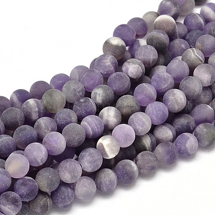 Frosted Natural Amethyst Round Bead Strands US-G-L357-6mm-07-1