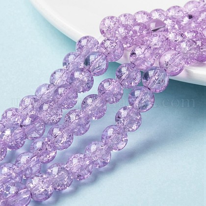 Spray Painted Crackle Glass Beads Strands US-CCG-Q002-8mm-04-1
