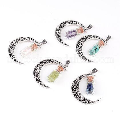 Column Glass Bottle with Natural & Synthetic Mixed Stone Inside Pendants US-PALLOY-JF00170-1