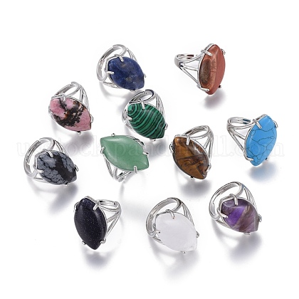 Adjustable Natural & Synthetic Gemstone Finger Rings US-RJEW-I068-C-1-1