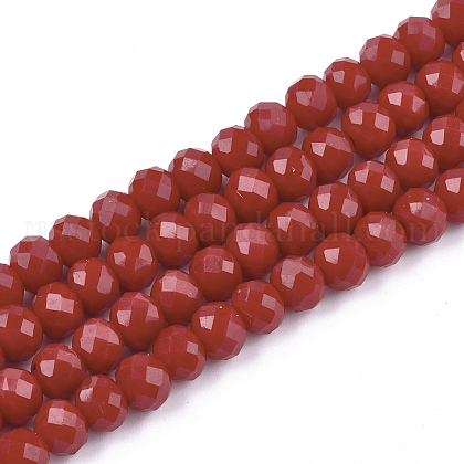 Opaque Solid Color Faceted Glass Beads Strands US-EGLA-J047-6x4mm-06-1