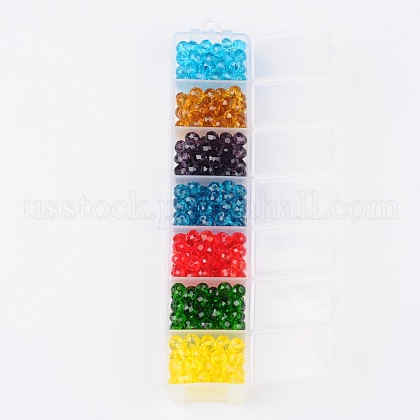 Faceted Rondelle Glass Beads US-EGLA-X0005-6x4mm-1
