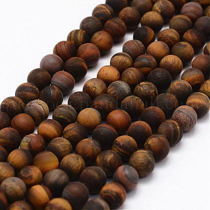 Frosted Natural Tiger Eye Beads Strands US-G-F364-18-8mm-1