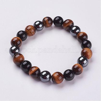 Natural Tiger Eye & Obsidian Beads Stretch Bracelets US-BJEW-JB02874-1