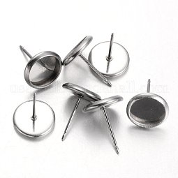 Flat Round 304 Stainless Steel Stud Earring Settings US-STAS-M227-8mm