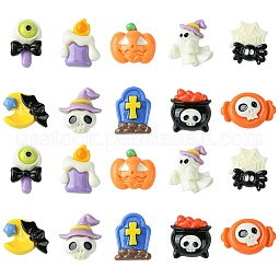 60Pcs 10 Styles Halloween Theme Opaque Resin Decoden Cabochons US-CRES-CJ0001-69