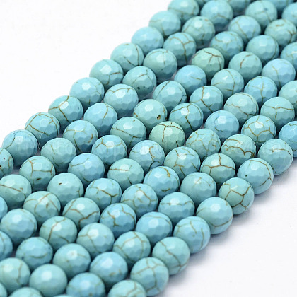 Faceted Synthetical Turquoise Beads Strands US-G-F382-6mm-01-1