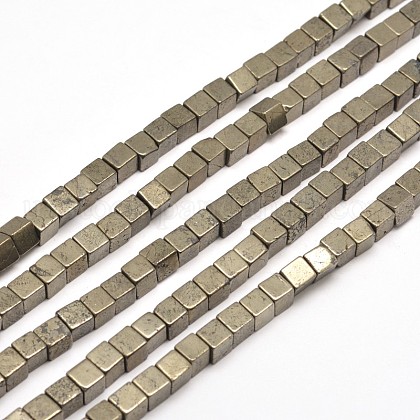 Cube Natural Pyrite Beads Strands US-G-I126-17-4x4mm-1