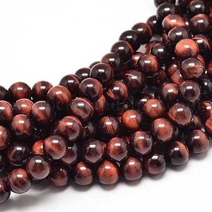 Natural Red Tiger Eye Round Bead Strands US-G-P072-52-4mm-1