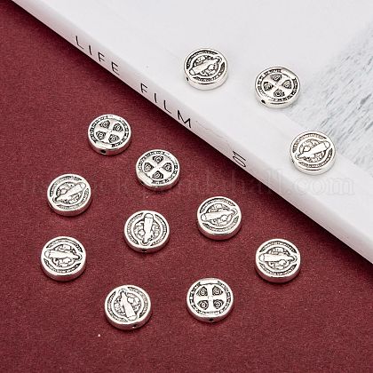 Antique Silver Tone Saint Benedict Medal Tibetan Style Alloy Beads US-X-TIBEB-A20405-AS-LF-1