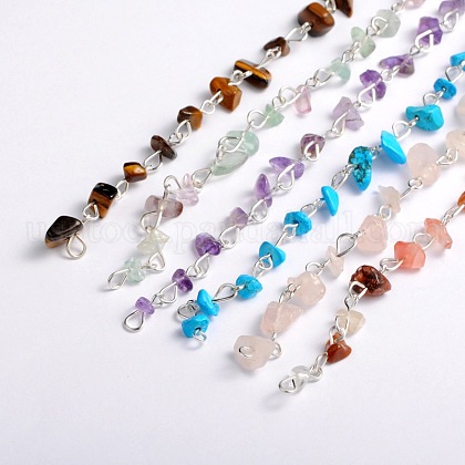 Handmade Gemstone Chips Beads Chains for Necklaces Bracelets Making US-AJEW-JB00043-1