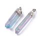 Electroplate Natural Quartz Crystal Pointed Pendants US-G-F463-01S-3
