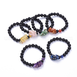 Natural Lava Rock Round Beads Stretch Bracelets US-BJEW-JB05118