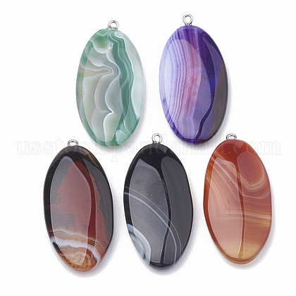 Dyed Natural Striped Agate/Banded Agate Big Pendants US-G-T099-16-1