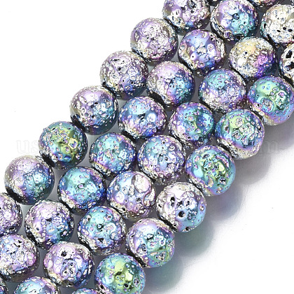 Electroplated Natural Lava Rock Beads Strands US-G-S352-30C-03-1