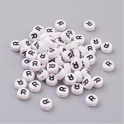 Flat Round with Letter R Acrylic Beads US-X-PL37C9070-R-1