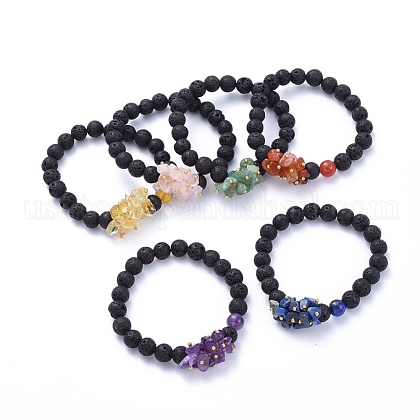 Natural Lava Rock Round Beads Stretch Bracelets US-BJEW-JB05118-1