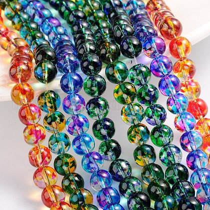 Two Tone Spray Painted Transparent Glass Bead Strands US-DGLA-R027-8mm-M-1