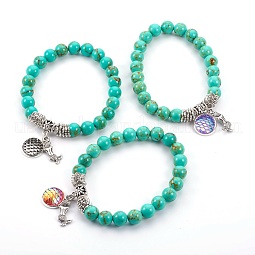 Synthetic Turquoise Beads Stretch Charm Bracelets US-BJEW-JB04024-M