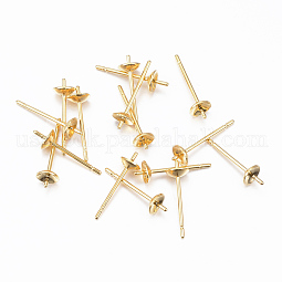 304 Stainless Steel Post Stud Earring Settings For Half Drilled Bead US-STAS-H558-08G