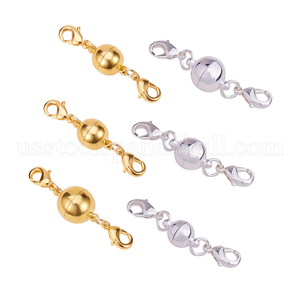 Mixed Color Round Brass Magic Magnetic Clasps with Lobster Claw Clasp Diameter 8-12mm US-KK-PH0013-06M-1