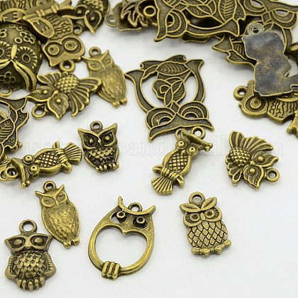 Tibetan Style Alloy Owl Pendants US-TIBEP-X0002-02-AB-1