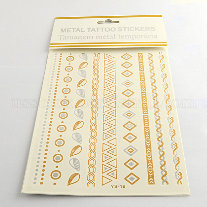 Cool Body Art Removable Mixed Shapes Fake Temporary Tattoos Metallic Paper Stickers US-AJEW-Q081-06-1