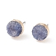 Dyed Flat Round Natural Druzy Agate Stud Earrings US-EJEW-I175-8mm-2