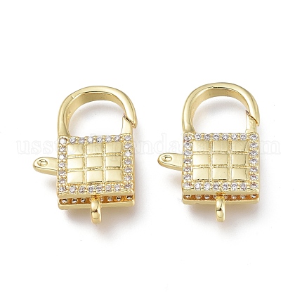 Brass Micro Pave Clear Cubic Zirconia Lobster Claw Clasps US-ZIRC-Q024-21G-1