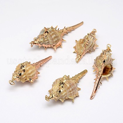 Golden Electroplated Conch Shell Pendants US-BSHE-M016-03-1