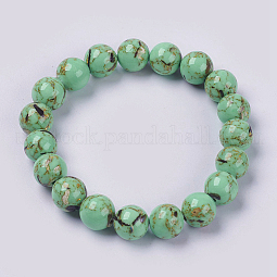 Natural Sea Shell and Synthetic Turquoise Assembled Beaded Stretch Bracelet US-BJEW-P211-02-6mm
