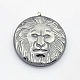 Lion Head with Flat Round Non-Magnetic Synthetic Hematite Pendants US-G-P061-08-1