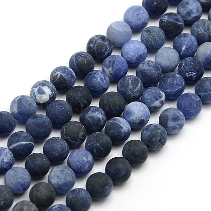 Frosted Natural Sodalite Round Bead Strands US-G-M064-8mm-01-1
