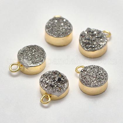 Electroplated Natural Druzy Agate Charms US-G-P320-05G-A-1