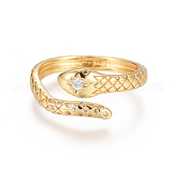 Brass Micro Pave Clear Cubic Zirconia Cuff Rings US-RJEW-L097-02G