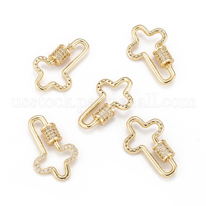 Brass Micro Pave Cubic Zirconia Screw Carabiner Lock Charms US-KK-I657-16G-1