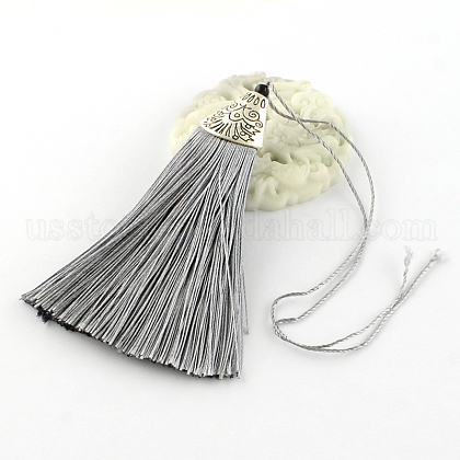 Polyester Tassel Pendant Decorations with Antique Silver CCB Plastic Findings US-AJEW-R054-04-1