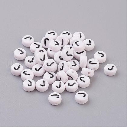 Flat Round with Letter J Acrylic Beads US-X-PL37C9070-J-1