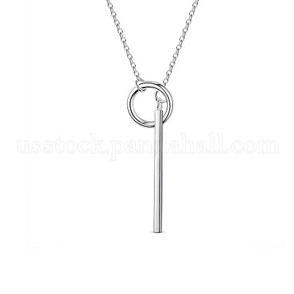 SHEGRACE Stylish 925 Sterling Silver Ring and Bar Pendant Lariat Necklace US-JN473A-1