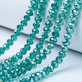 Wholesale Faceted Round Full Rainbow Plated Electroplate Glass Beads Strands Medium Sea Green 4mm