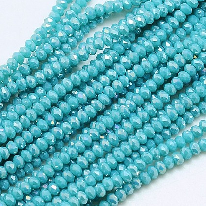 Electroplate Opaque Solid Color Crystal Glass Rondelle Beads Strands US-EGLA-F049A-10AB-1