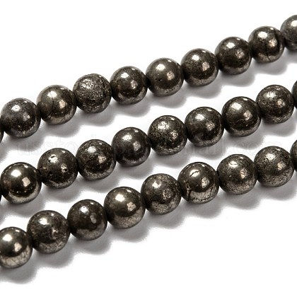 Natural Pyrite Beads Strands US-G-L031-6mm-01-1