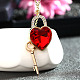 Heart Lock and Key Real Gold Plated Alloy Rhinestone Pendant Sweater Necklaces US-NJEW-DD0009-072E-1