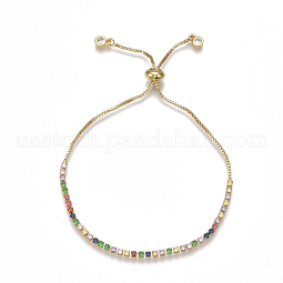 Adjustable Brass Cubic Zirconia(Random Mixed Color) Slider Bracelets US-BJEW-S141-01