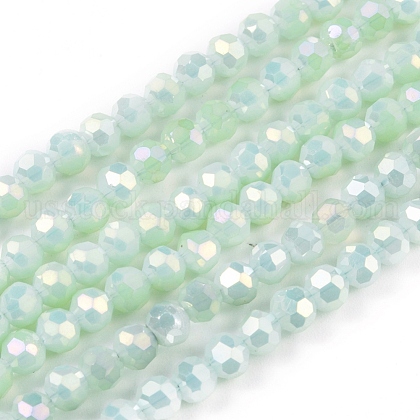 Faceted(32 Facets) Round Full Rainbow Plated Electroplate Glass Beads Strands US-EGLA-J130-FR17-1