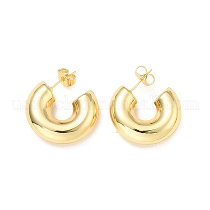 Rack Plating Brass C-shape Stud Earrings US-EJEW-G288-32D-G-1