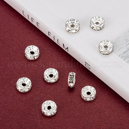 200Pcs 8mm Rondelle Spacer Beads Silver Plated Crystal Rhinestone for  Jewelry Making Loose Beads for Bracelets