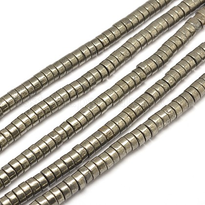 Flat Round/Disc Natural Pyrite Beads Strands US-G-I126-23-6x4mm-1